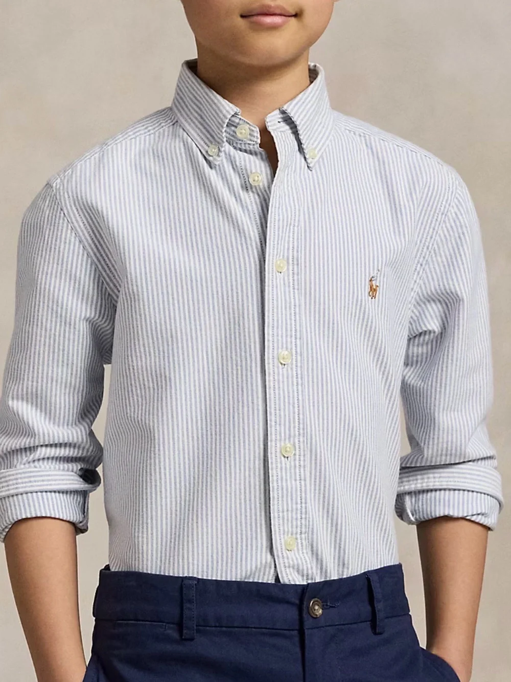 Ralph Lauren Boys Striped Cotton Oxford Button-Down Shirt - Size 16 / L